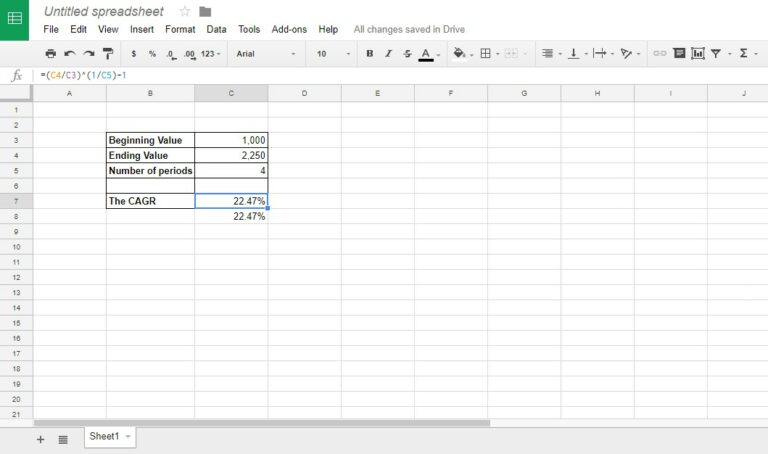 Как да добавите формулата CAGR към електронни таблици на Google Sheets